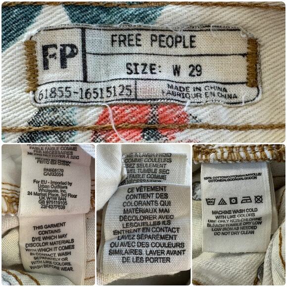 FREE PEOPLE Boho Floral Lightweight Distressed Denim Cut Offs Shorts Size 29 - Picture 10 of 10